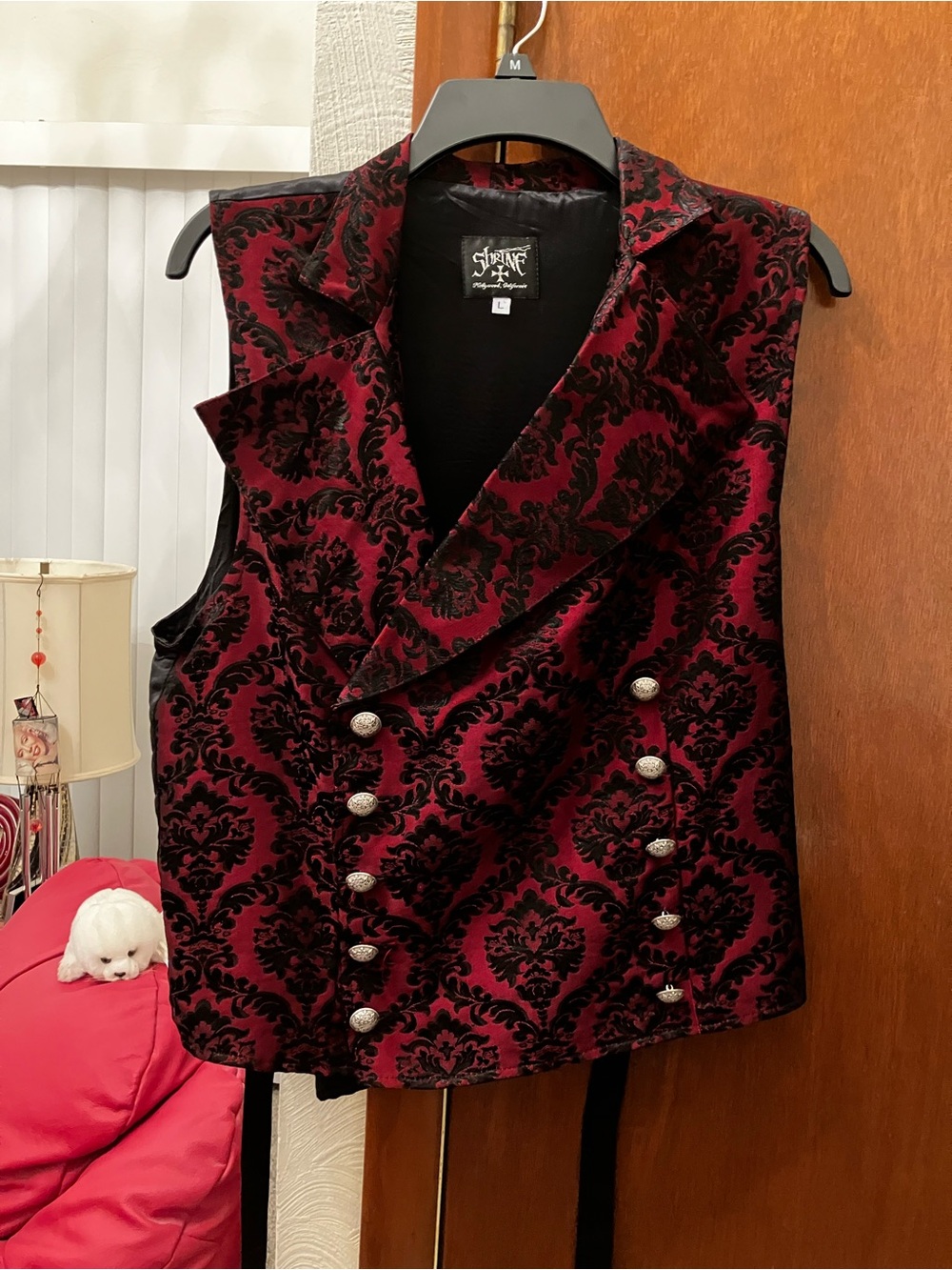 SHRINE vintage red & black brocaded vest